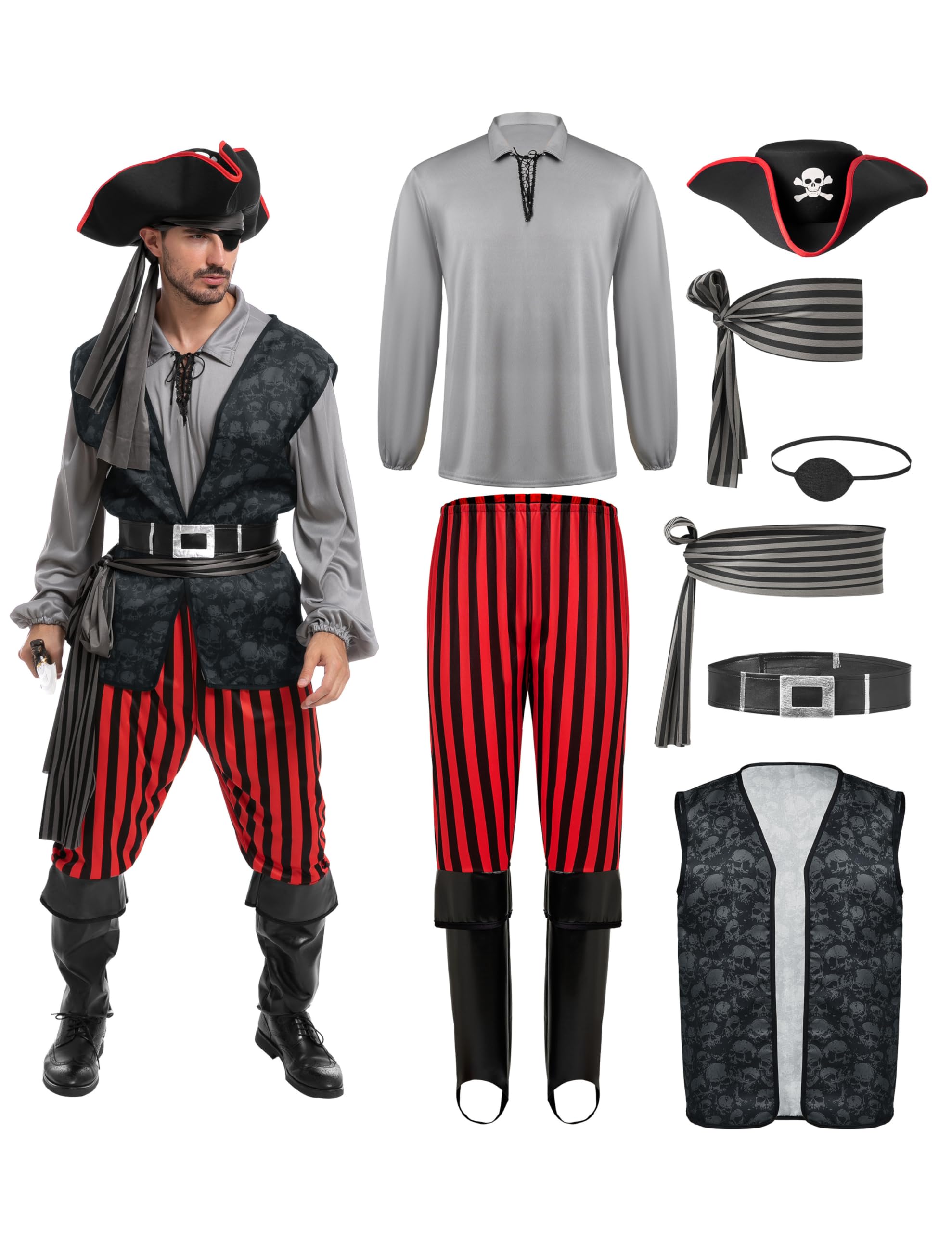 Spooktacular Creations Men Pirate Costume, Adult Pirate Shirt Vest Viking Pants 
