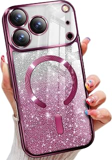 Misscase Custodia per iPhone 17 Pro e iPhone 18 Pro, compatibile con MagSafe, protezione completa per obiettivo della fotocamera integrata, elegante, antigraffio, magnetica, glitterata, sottile, 16 cm