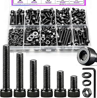 Taiss 380PCS M4 Screw Kit M4x6/8/12/16/20/30mm 6 Size Hex Socket Head Cap Screws,M4 Bolts and Nuts & Washers Assortment with Hex Wrench 12.9 Grade Alloy Steel Black Zinc Plated Small Metric Screws