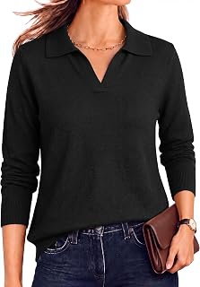 Arach&Cloz Women's Autumn Winter Polo Sweater in Soft Wool Blend Long Sleeves