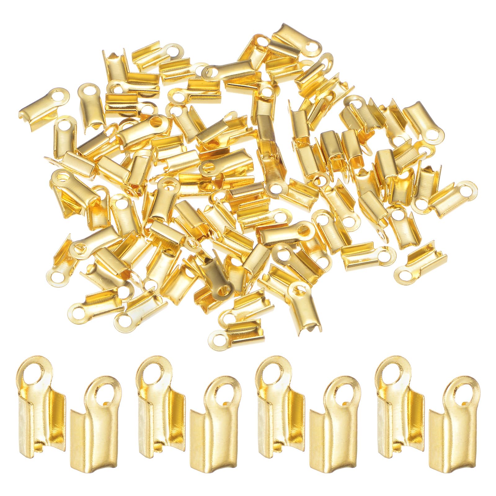 Generic 100pcs 3mm Fold Over Cord Ends Brass Crimp Cap Fastener Tips for DIY Lea