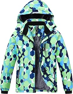 MoFiz Children's Winter Ski Jacket Fleece Warm Snow Waterproof Windproof Jackets Boys with Removable Hood