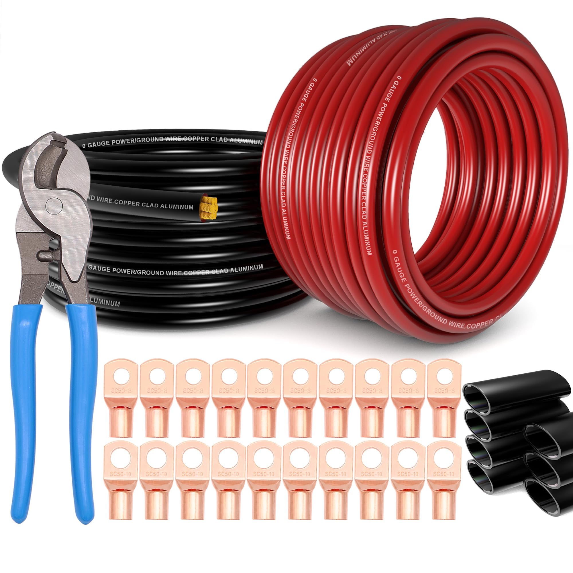 1/0 Gauge Battery Cable 40ft Red/Black CCA Power/Ground Wire W/Cable Cutter