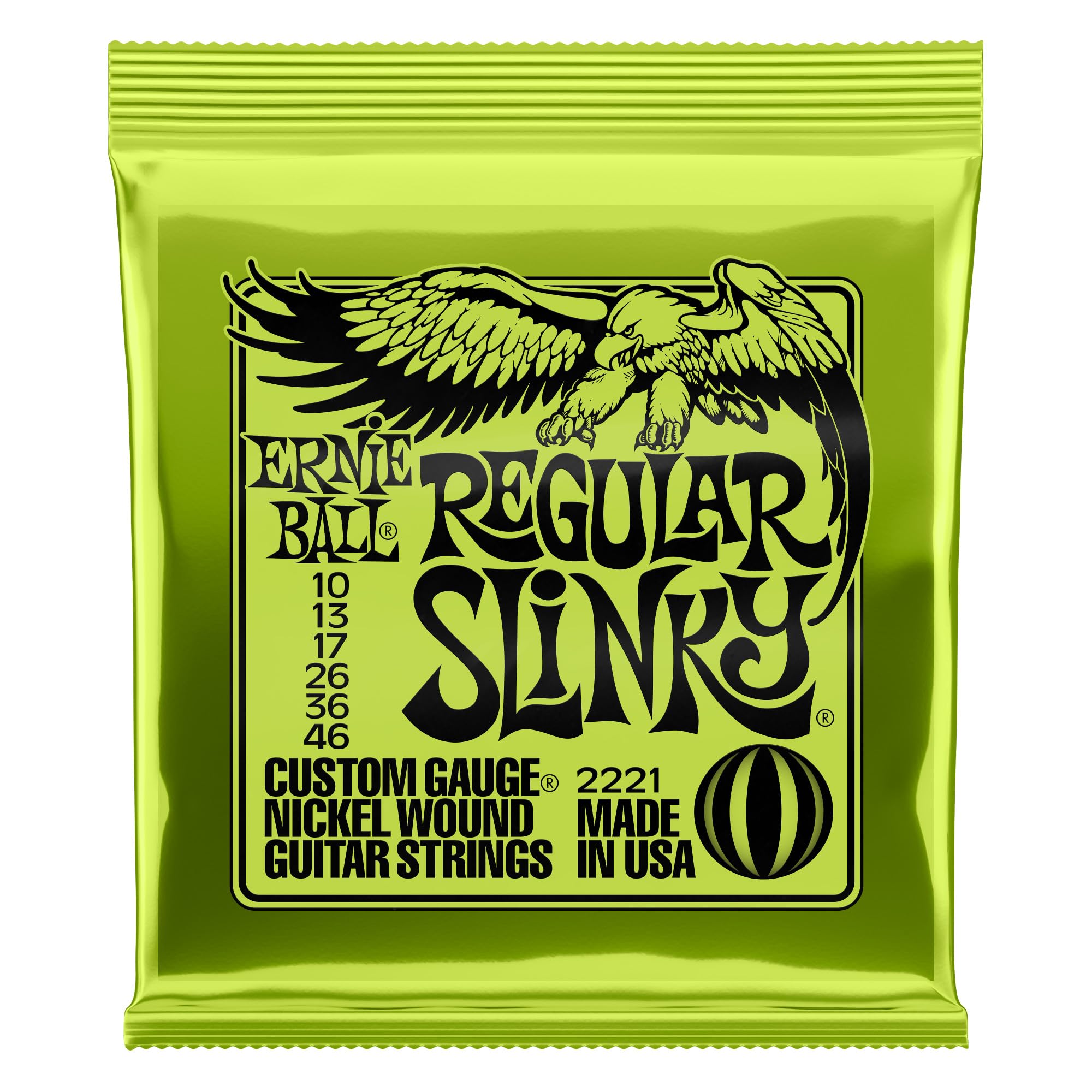 Ernie Ball Regular Slinky Nickel Wound Electric Guitar Strings, 1 Pack, 10-46 Ga