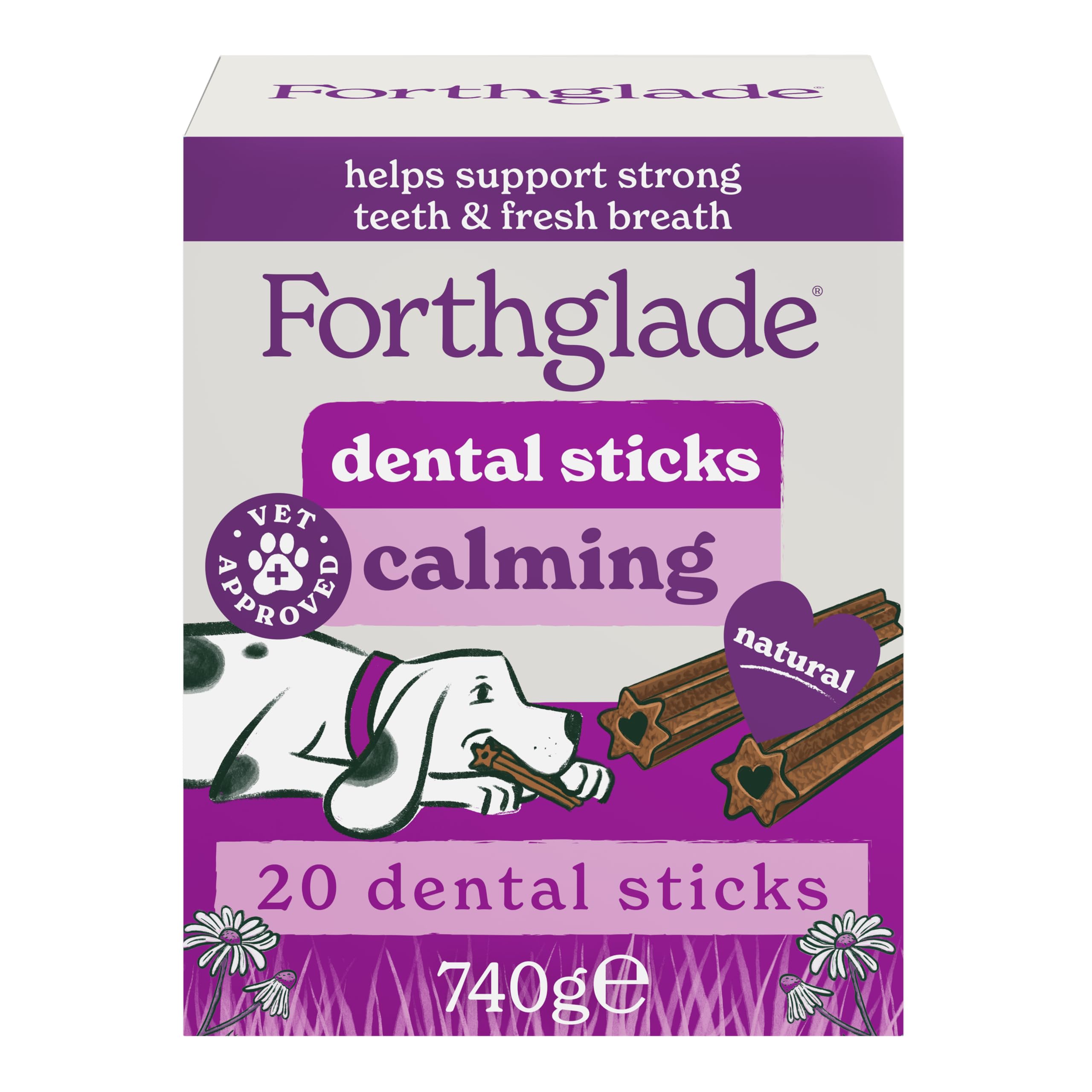 Forthglade Calming Dental Chews for Dogs, 20 Sticks, Dog Treats Infused with Cal