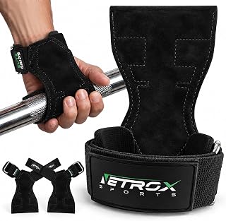 Netrox NetroxSports - Elite Grips Fast Traction Aids for Strength Training - Genuine Leather Fitness Lifting Straps for Deadlift, Bodybuilding with Wrist Protection - Grip