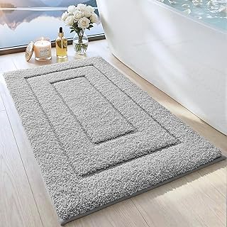 DEXI Bath Mat 40 x 60 cm, Non-Slip Washable Rugs, Light Grey