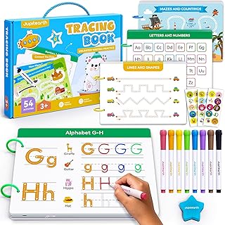 JUPITEARTH 54 Reusable Pages Tracing Books for Kids Ages 2-5 | Preschool Learning Activities Busy Book, Handwriting Practice Kindergarten Workbooks, Educational Toys for 2 3 4 5 Year Old