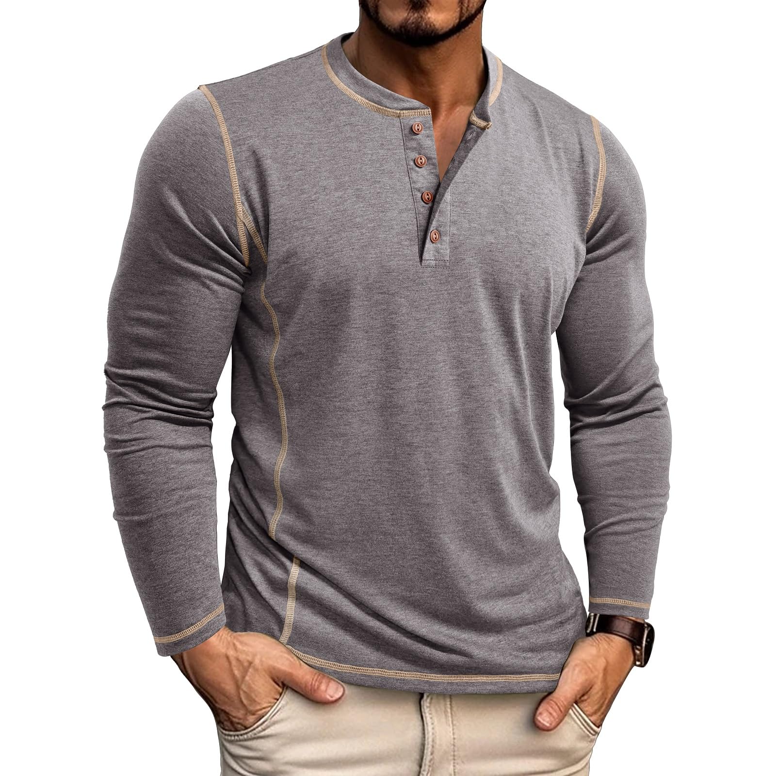 Aulemen Henley Men's Long Sleeve Soft Cotton Shirt