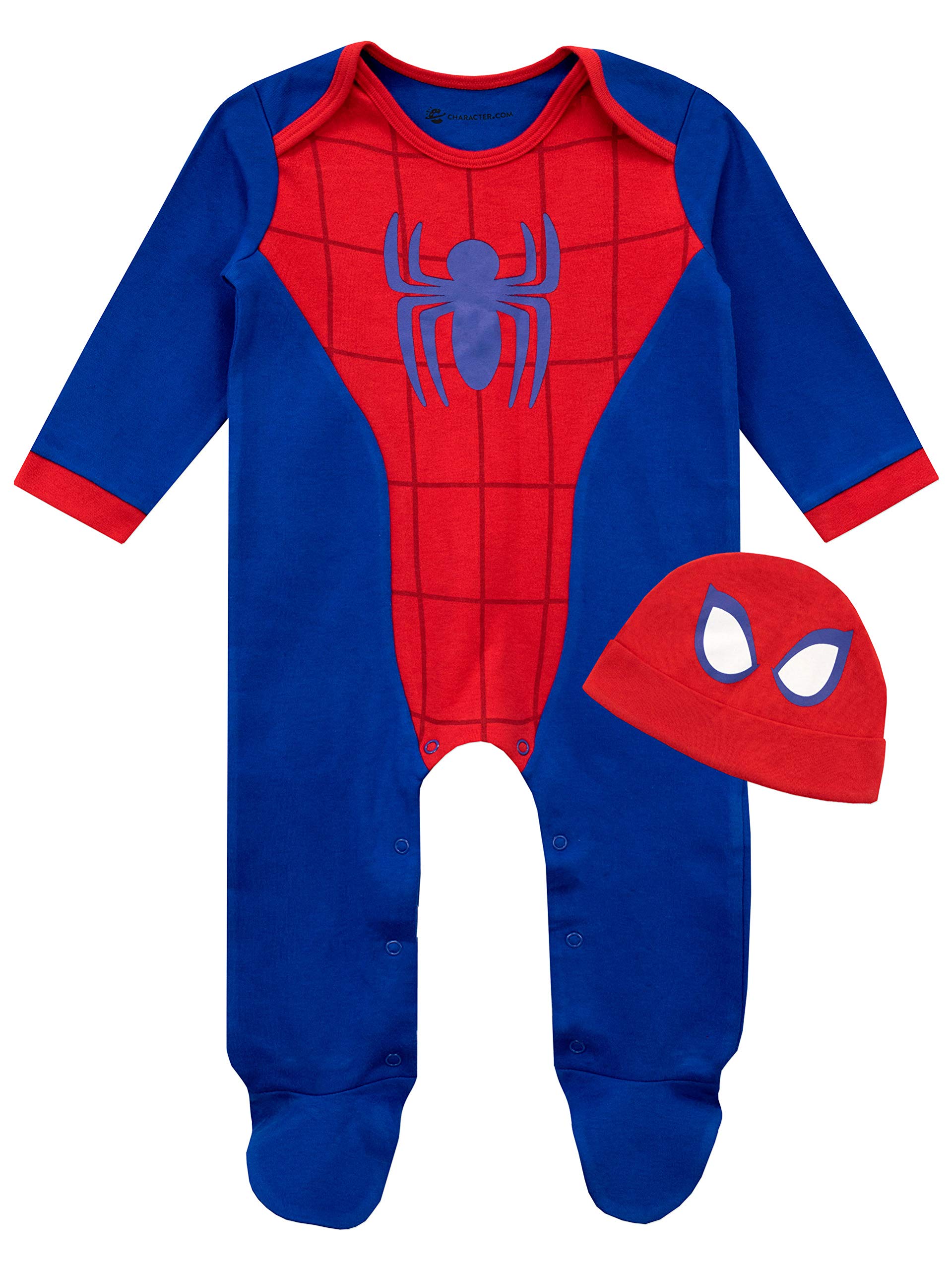Marvel Baby Sleepsuits with Hat | Spiderman Baby Grows | Newborn Sleepsuit | Bab