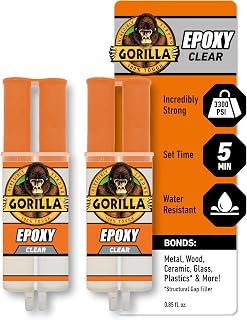 Gorilla 2 Part Epoxy, Clear Epoxy, 0.85 Ounce Syringe (Pack of 2) - 5 Minute Set, Incredibly Strong Bonding