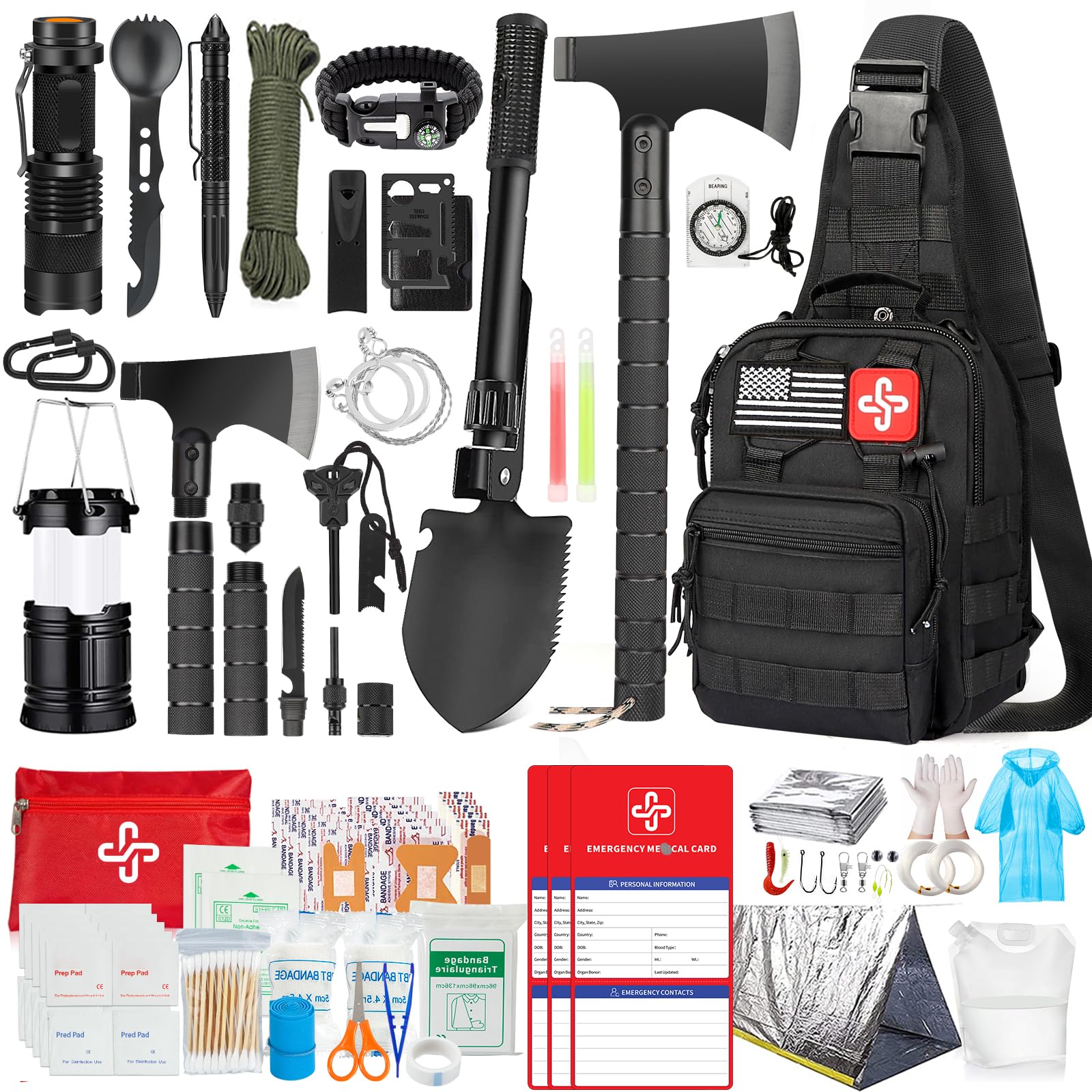 Survival Kit, 262Pcs Survival Gear and Supplies with First Aid Kit Pouch and Cro