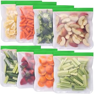 Greenzla Reusable Gallon Bags - 8 Pack - Extra Thick Reusable Freezer Bags - BPA Free, Easy Seal & Leakproof Food Storage Bags for Marinate Food, Fruits, Sandwich, Snack, Meal Prep, Travel Item