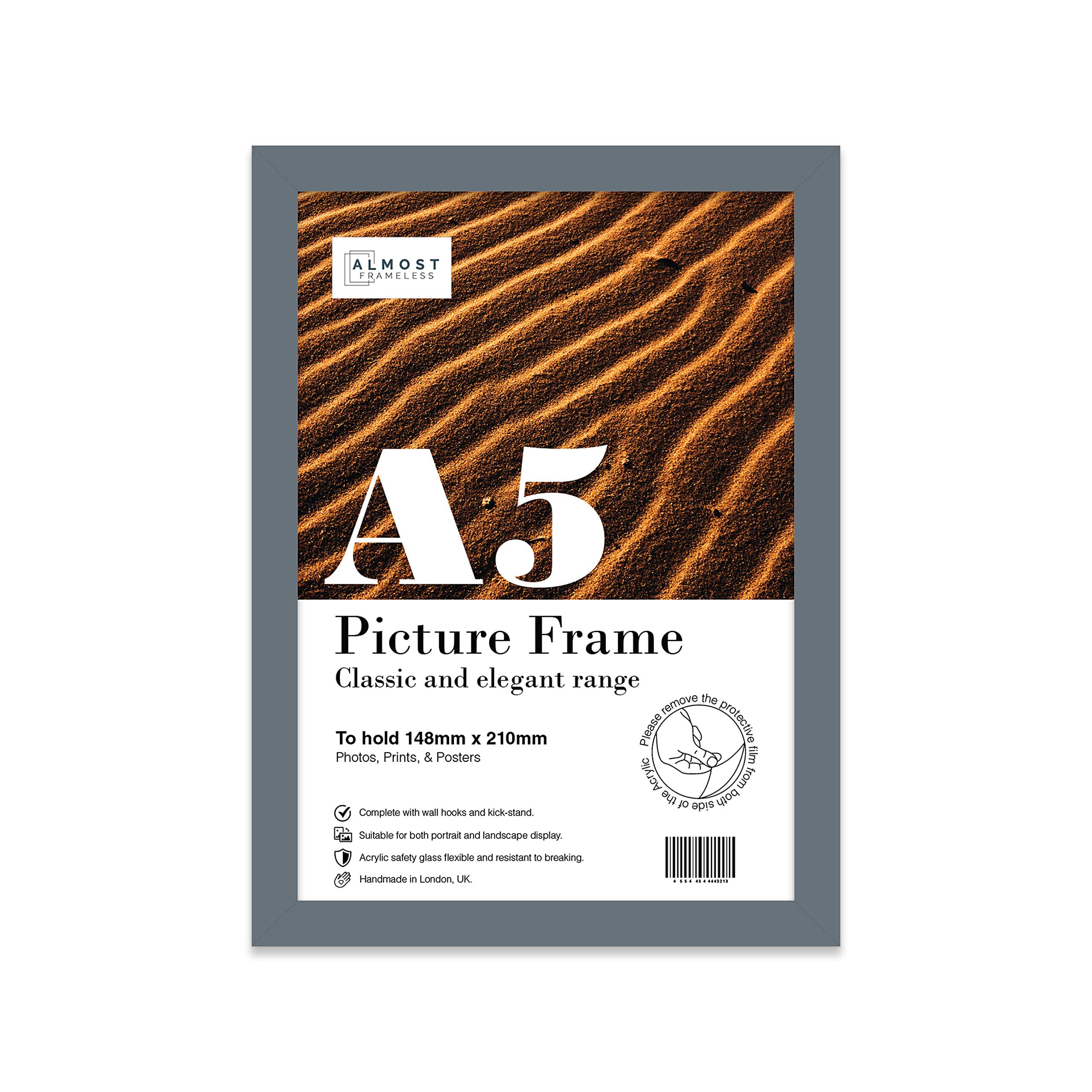 Almost Frameless A5 Grey Picture Frame, Fits A5 (14.8 x 21cm - 5.8 x 8.3in) Post