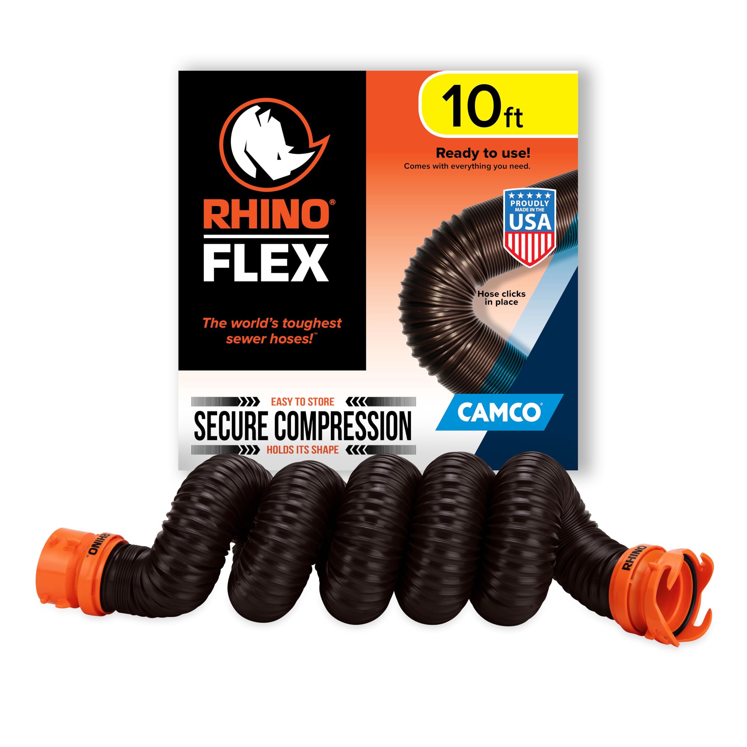 Camco RhinoFLEX 10ft RV Sewer Hose Extension Kit with Swivel Fitting, Extend You