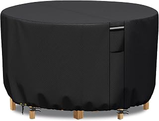 RICHIE Garden Furniture Covers Waterproof, Outdoor Round Garden Table Cover with Air Vent, Heavy Duty Rip Proof 600D Oxford Circular Patio Furniture Set Covers Windproof, Anti-UV (Ø130x71cm) - Black
