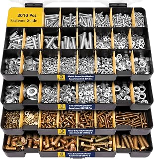 Bonost 3010pcs Nuts and Bolts Kit with Grade 8.8 Metric Hex Bolts, 4 Trays | Bolts and Nuts Kit with Assorted SAE & Metric Phillips Head Bolts, Matching Nuts and Lock Washers