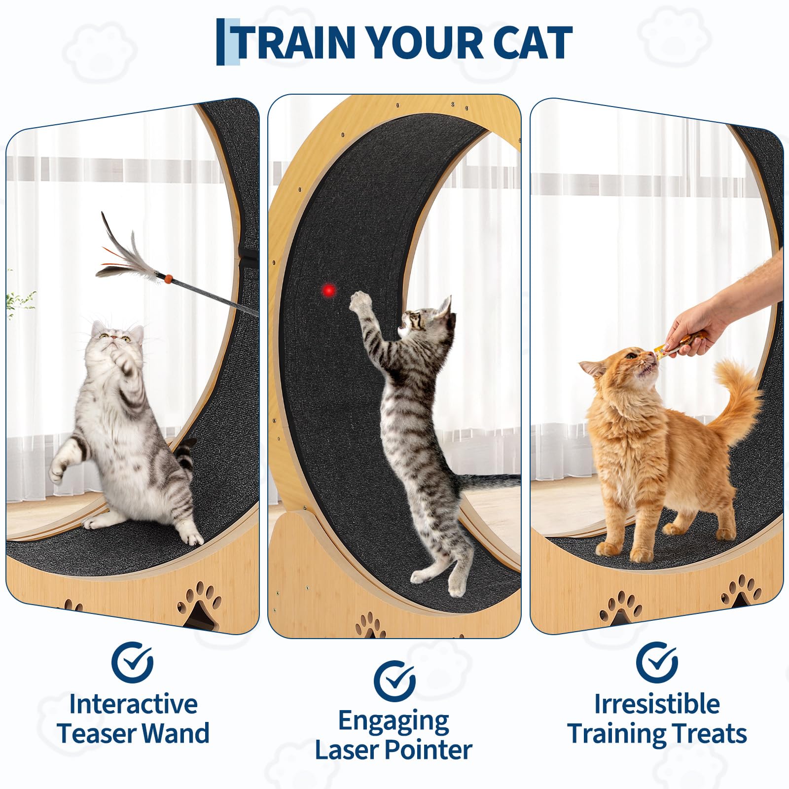 34.3" Cat Exercise Wheel Detachable Carpet Wooden (Natural Wood) | smooth silent