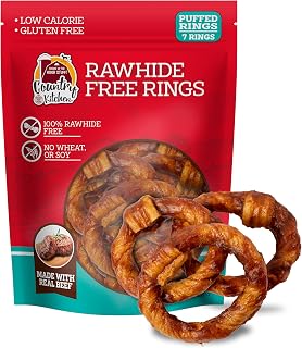 Country Kitchen Rawhide Free Beef Rings Dog Chews, 7 Count | Made with Real Beef, Highly Digestible, Gluten Free