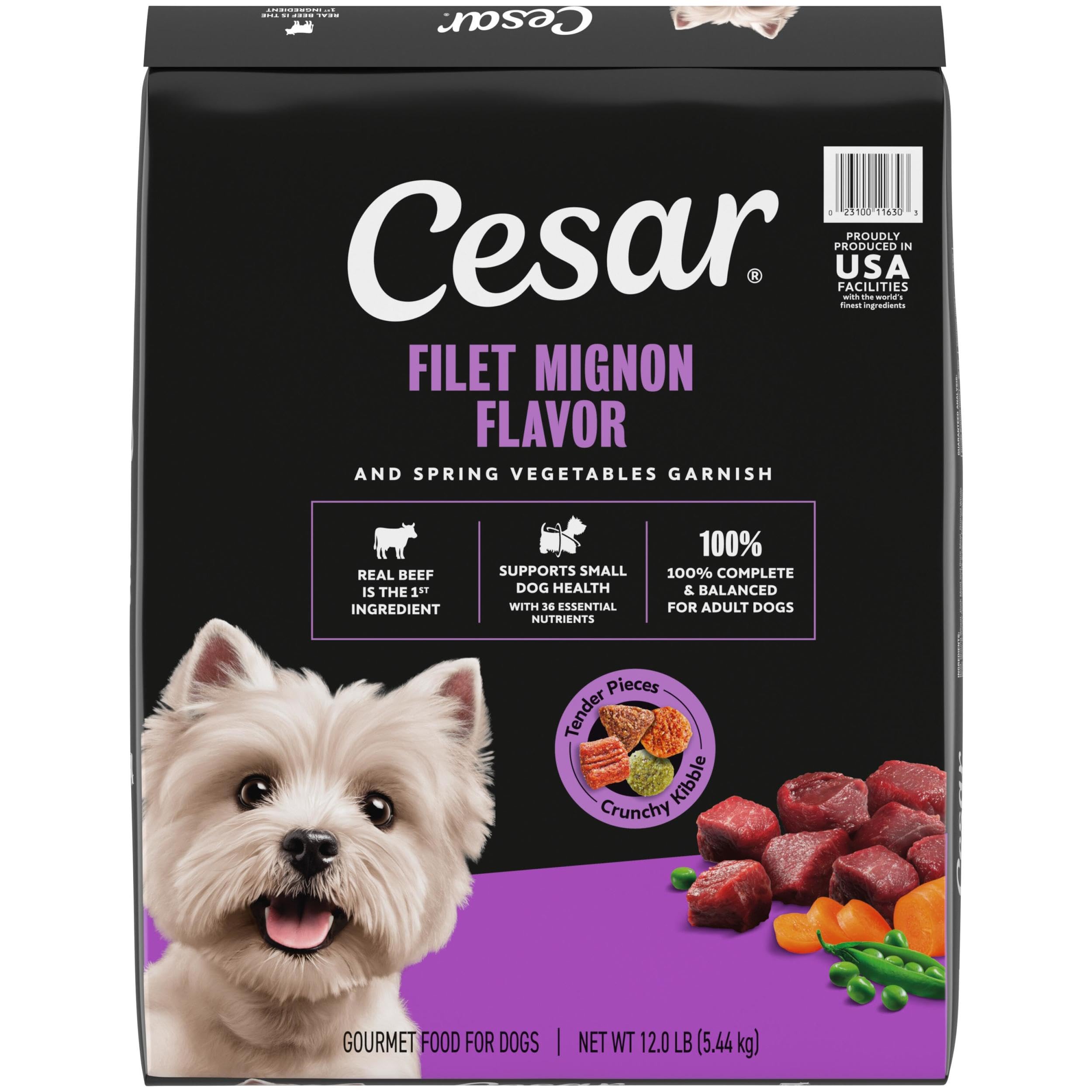 Cesar Small Breed Dry Dog Food, Filet Mignon & Spring Vegetables, 12 lb | Real b