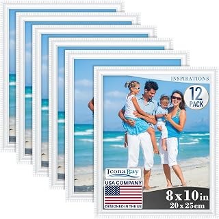 Icona Bay Beautifully Detailed Picture Frames, Picture Frame Set, Wall or Table Stand, Inspirations Collection, Polyresin, White, 8x10