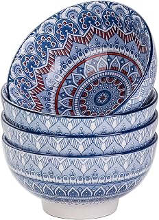 vancasso Mandala Series 4-Piece Porcelain Dinner Service Cereal Bowls Set, Cereal Bowl, Dessert Bowl, Ice Bowl, Bohemian Style, 650 ml