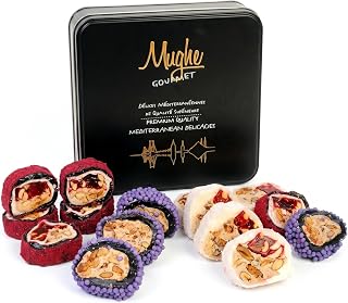 Mughe Gourmet Creamy Crunch Turkish Delight with Premium Nuts - 350g Lokum in Metal Gift Box - Authentic Snack & Dessert