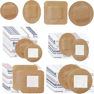 120Pcs Breathable Fabric Small Bandages, Round Oval and Square Flexible Adhesive Strips for Face and Small Wounds Protection Care