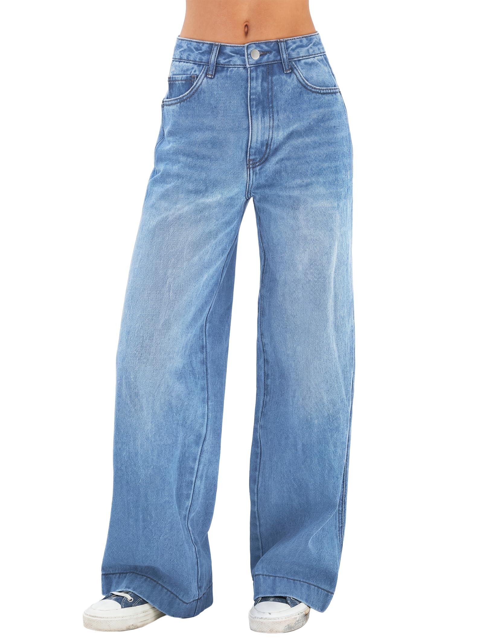 EMMIOL Women Loose Jeans Mid Low Rise Streetwear Vintage Wide Leg Straight Jeans