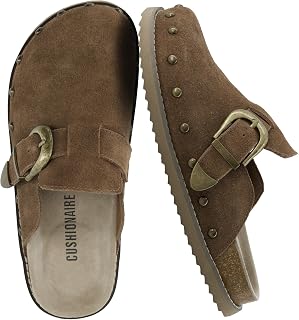 CUSHIONAIRE Bronco Slip On Mule Womens Shoes – Genuine Suede Leather Clogs with Adjustable Buckle and Studded Detailing, Stylish Fall Shoes for Women