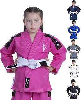Brazilian BJJ Gi Jiu Jitsu Gi for child kids Grappling gi Uniform Kimonos Ultra Light & Durable Pants Trouser & Jackets Pre-shrunk Pearl Weave 100% Cotton Fabric Attila Series + Free Belt