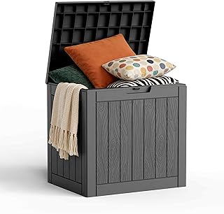 MAIUSCOLI 35 Gallon Outdoor Deck Box Lockable Waterproof Storage Black | Heavy-duty resin container for indoor and outside use. Patio cushions, garden equipment, pool accessories, outdoor tools