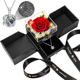 Lebana Preserved Real Red Rose Birthday Gifts for Women Wife Her Mum Girlfriend Girls Grandma with I Love You Heart Necklace Eternal Rose Flowers on Valentine's Day Mothers Day Christmas Anniversary