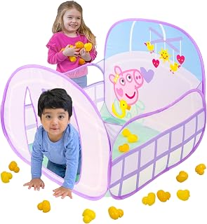 Peppa Pig Ball Pit Crib, Large Pop Up Tent with Crawl Through Opening, Includes 20 Duck Shaped Play Balls, Toddlers 2+