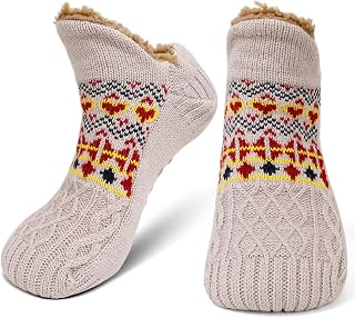 LOFIR Men's Non-Slip Slippers: Winter Thermal Home Socks for Men Socks Warm Fleece Booties and Furry Padded Socks for Christmas Gift Idea 39-46 1 Pair