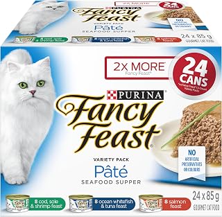 Fancy Feast Seafood Supper Wet Cat Food, Pate Variety Pack 3 Flavours - 85 g Can (24 Pack)