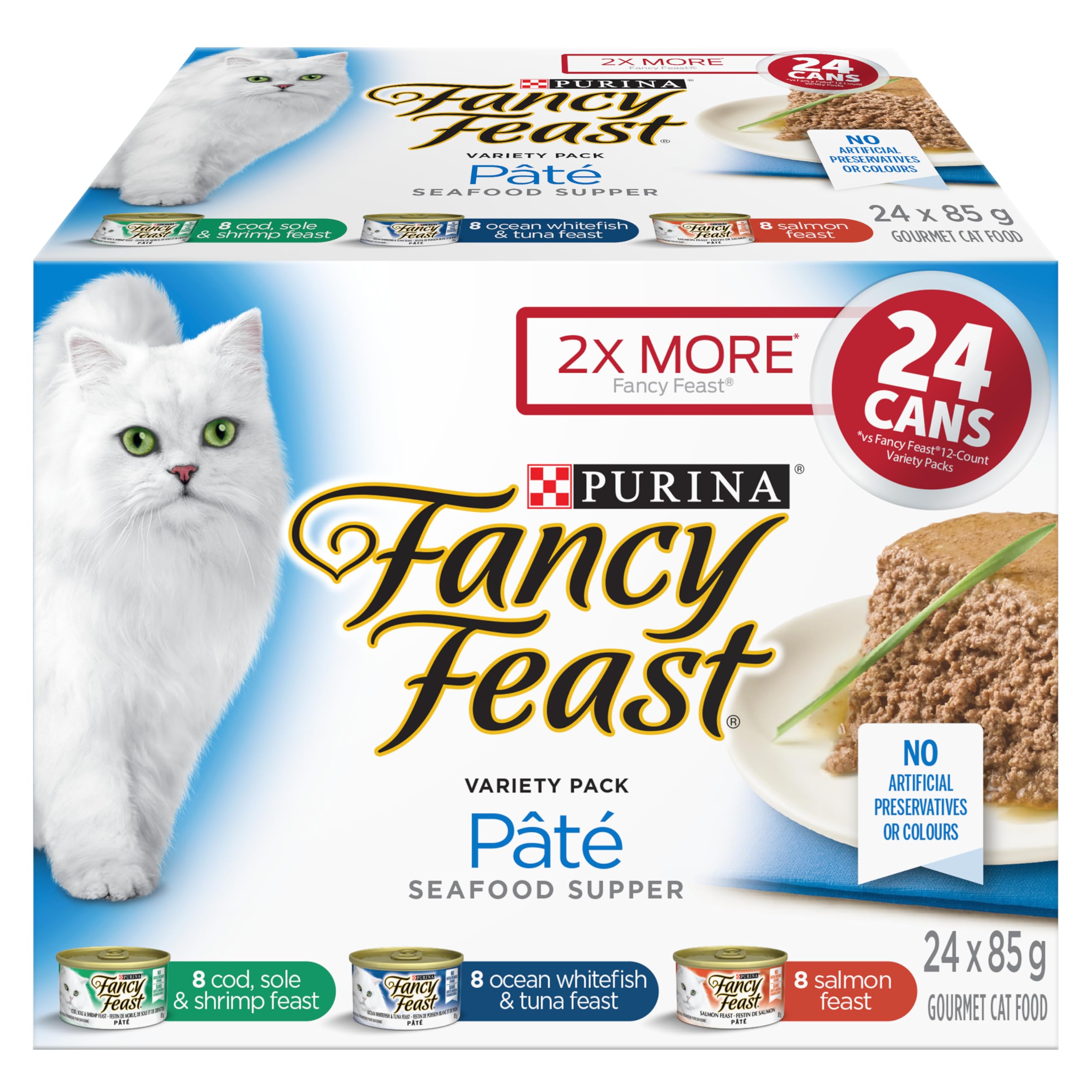 Fancy Feast Seafood Supper Wet Cat Food, Pate Variety Pack 3 Flavours - 85 g Can