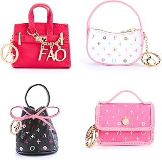 FAO Schwarz Kids Mini Handbag 4-Pack, Clip-On Purse Charms & Coin Pouches | 4 Designer-Inspired Mini Handbags with Functional Storage & Gold-Tone Clips, Coins Accessories & Small Essentials, Girls Gift