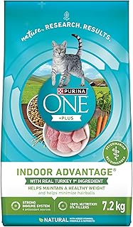 Purina ONE +Plus Dry Cat Food, Indoor Advantage Turkey - 7.2 kg Bag | Veterinarian recommended for adult cats, supports healthy weight, real meat is the #1 ingredient, bag (pack of 1)
