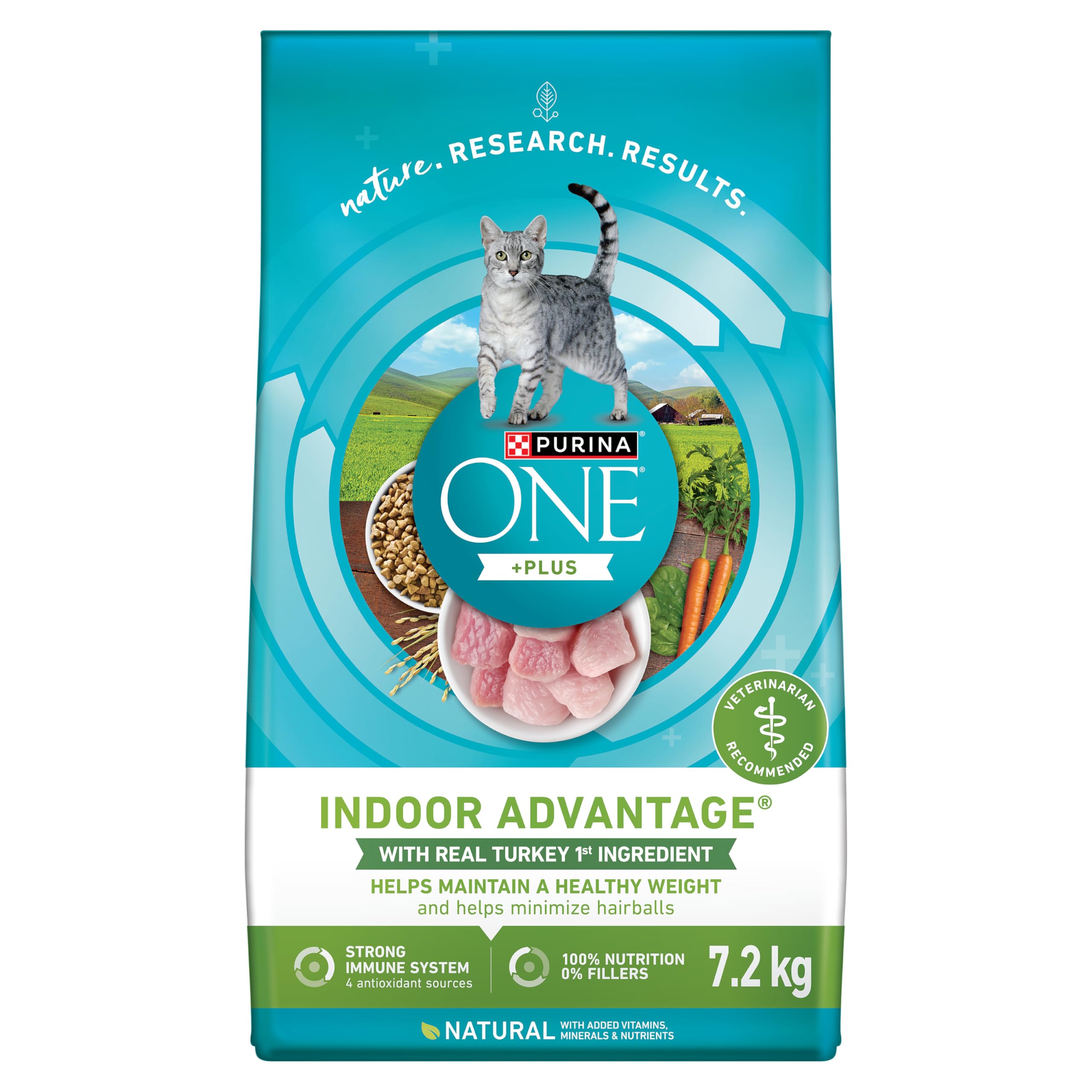 Purina ONE +Plus Dry Cat Food, Indoor Advantage Turkey - 7.2 kg Bag | Veterinari