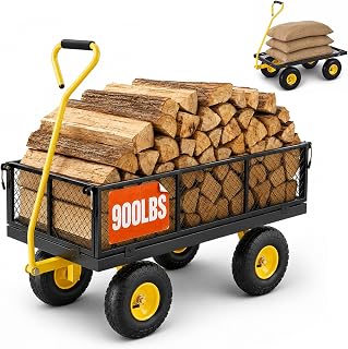 VEVOR 900 Lbs Heavy Duty Steel Garden Cart, Garden Wagon Cart on Wheels, Outdoor Metal Yard Utility Wagon Carts with 10" Tires and Mesh Removable Sides(Convert to Flatbed) and 180°Rotating Handle