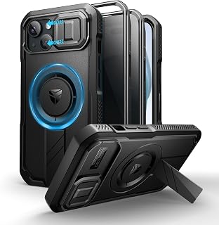 Dexnor for iPhone 15 Case with Sliding Camera Cover, Adjustable Stand and Screen Privacy Protection, Durable Magnetic Protective Cover - Black