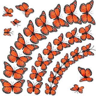 SEPGLITTER Monarch Butterfly Decorations, 60 Pcs 3D Artificial Monarch Butterfly 4 Sizes Orange Fake Butterflies Wall Decal for Home Party Day of The Dead Halloween Autumn Wedding Bedroom Craft Decor