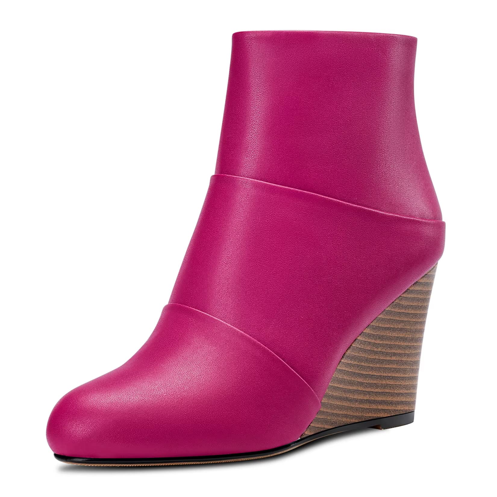 HDEUOLM Women's High Wedge Esparto Heel Closed Toe Round Toe Ankle Boots 8.5 CM 