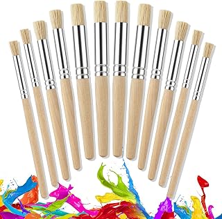YGAOHF Natural Bristle Wooden Stencil Brushes, 12 Pcs, 3 Size | For Acrylic Paint, Chubby Painting Brushes, For Oil Watercolor Painting