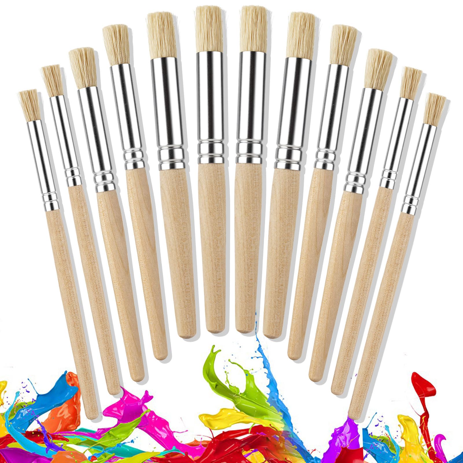YGAOHF Natural Bristle Wooden Stencil Brushes, 12 Pcs, 3 Size | For Acrylic Pain