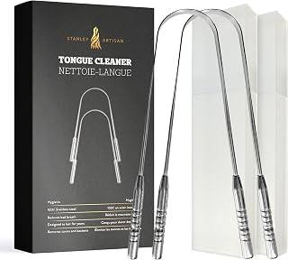 Stanley Artisan Tongue Scrapers - Tongue Cleaner with 2 Pieces Travel Cases - Surgical Stainless Steel Rustproof Tongue Scrapers Effective Reusable Lifetime Scraper -2 PACK
