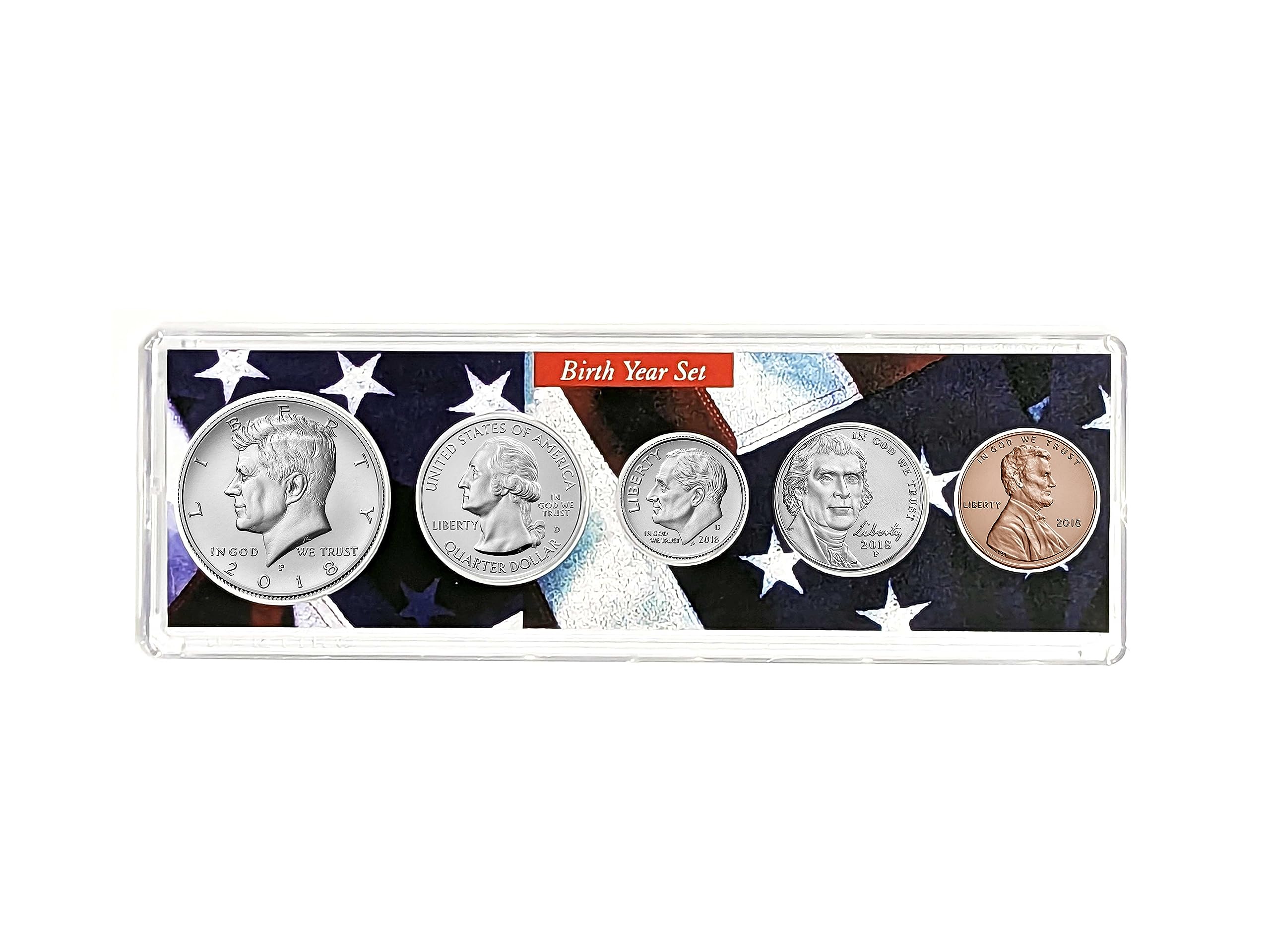 2018-5 Coin Birth Year Set in American Flag Holder Collection Seller Uncirculate