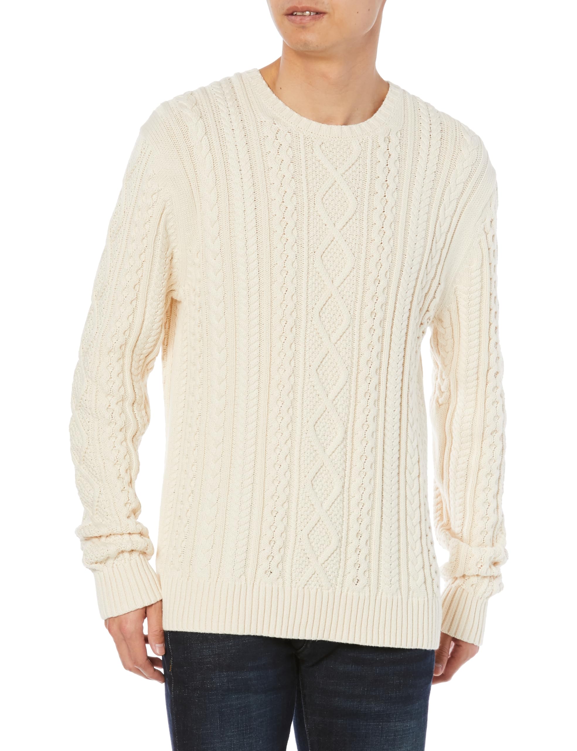 Amazon Essentials Fisherman Sweater, Cable Knit, Crew Neck, 100% Cotton, Long Sl