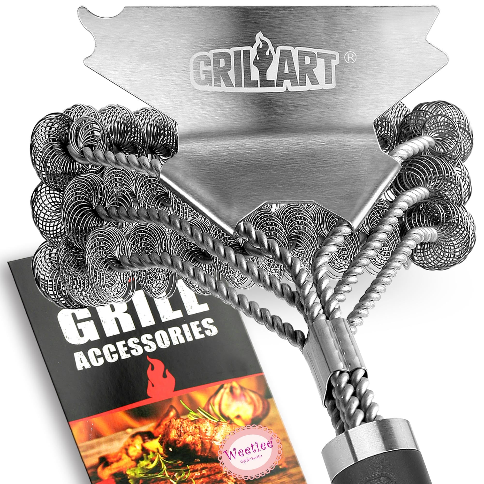 Grill Brush & Bristle Free Outdoor BBQ Scraper, Safe 18'' Stainless Cleaner | Wi